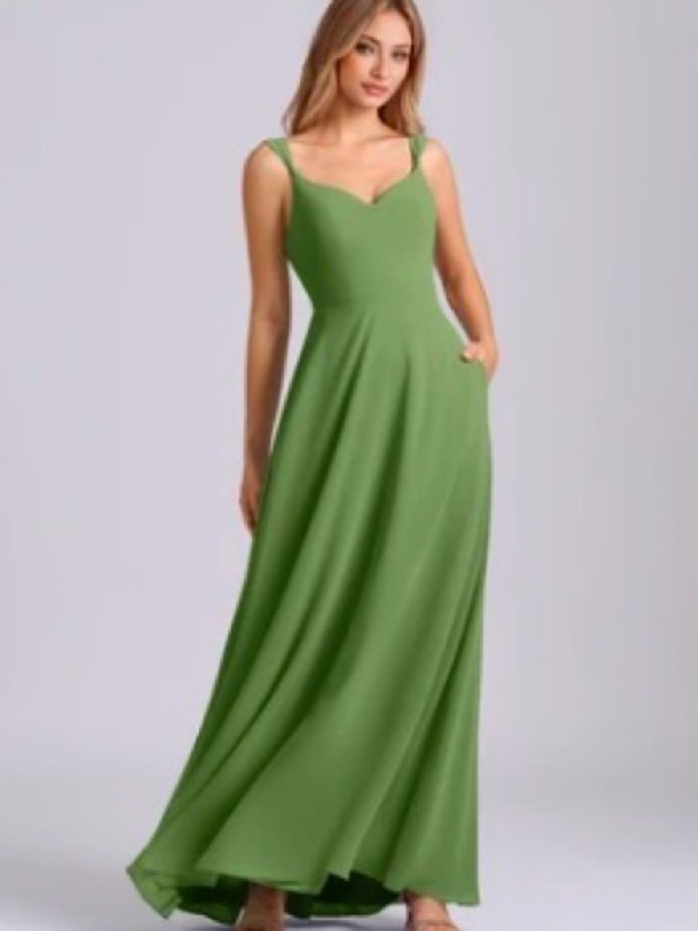 Azazie Beatrice Basil Green Maxi Bridesmaid Dress